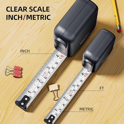SENDA Self-Locking Tape Measure 10FT/3M, Compact Square Design Small Measuring Tape with High Rigidity, No Back Clip, Wear & Shock Resistant for Home, DIY, Industrial Use (10Ft)