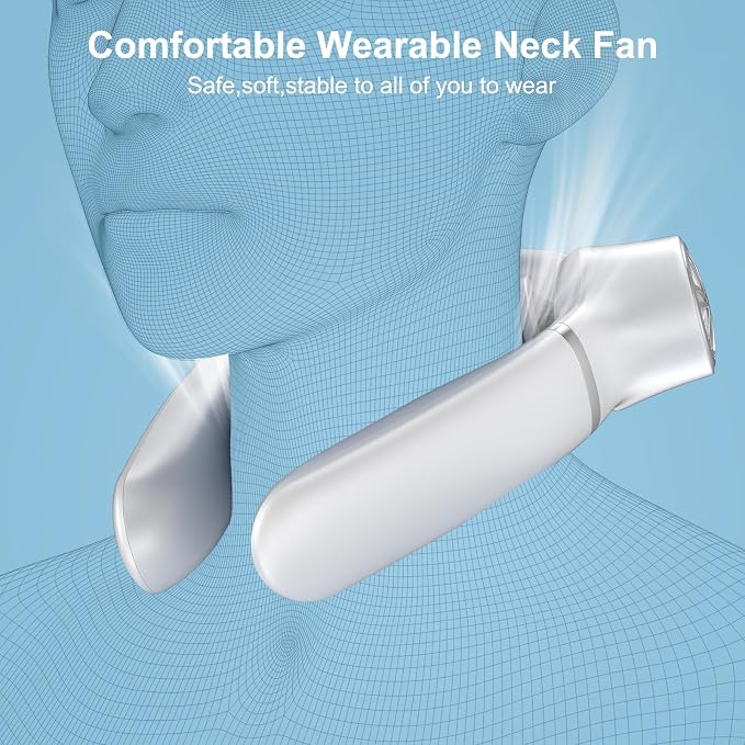 Portable Neck fan,Hands Free Wearable Neck Fan,2023 Lightweight Neck Air Conditioner fan,4000 mAh Battery Operated Neck Cooling Fan,3+1 Speed Adjustable for Travel Camping Working-White