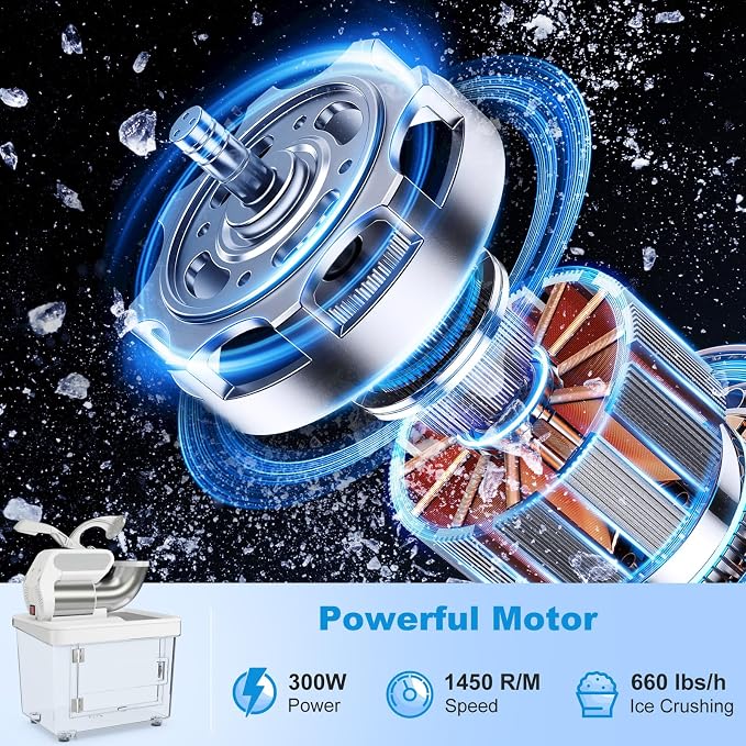 COSTWAY Electric Ice Crusher, 660 LBS/H Snow Cone Machine with Dual Blades, 300W ETL Approved Shaved Ice Machine for Home Parties, Restaurants and Bars (White)