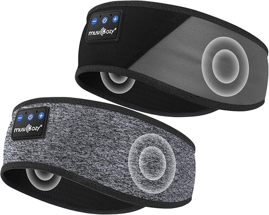 MUSICOZY Sleep Headphones Bluetooth Sports Headband, Wireless Music Sleeping Headphones Sleep Eye Mask Earbuds for Side Sleepers Workout Running Travel Yoga Office, Pack of 2