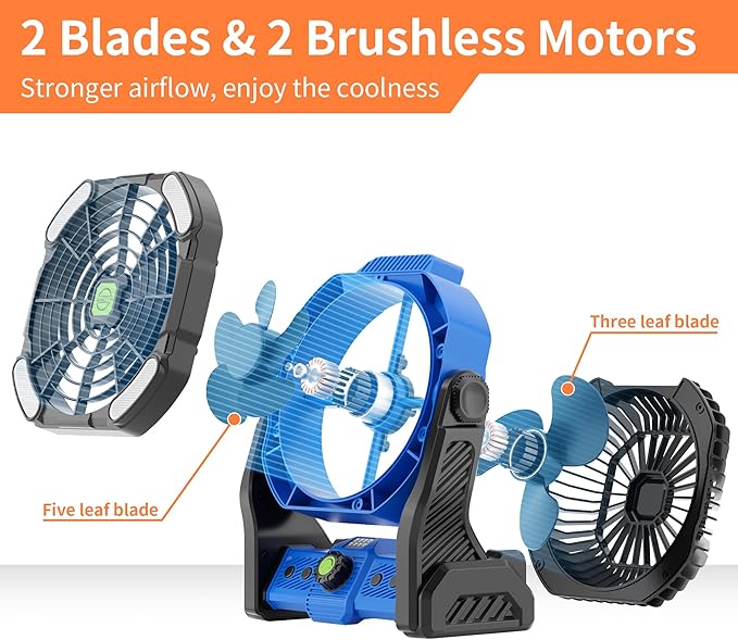 20000mAh Battery Powered Fan Rechargeable,Portable Fan for Travel Camping Fan with LED Lantern,270°Rotation Battery Operated Fan,USB Personal Fans Camping Essentials Battery Fan Cordless Fan X26 Blue