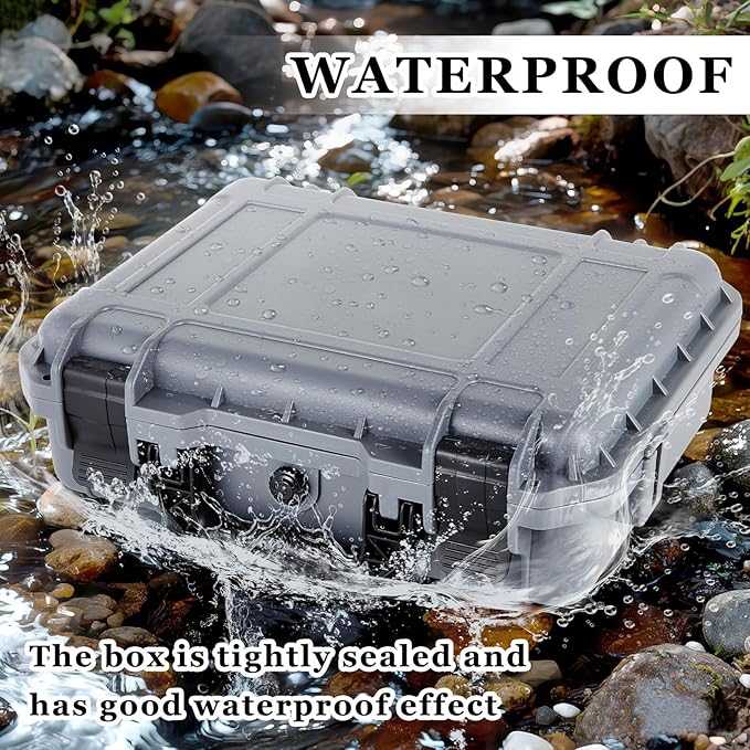 Relaxweex 1 Pcs Waterproof Hard Case with DIY Customizable Foam Insert Portable Protective Case with Knife for Camera Drones Equipments Tools Test Instruments(Gray,11.3 x 8.7 x 4.2 Inch)