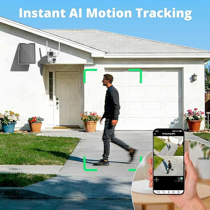 4G Cellular Security Camera, 4K Wireless Outdoor Solar Cam 3 Lens, LTE or WiFi 2 Mode, 10x Optical Zoom, 360° PTZ AI Tracking, Local Storage & 64G SD Card Included, 12000mAh 9W Bullet-PTZ Cam