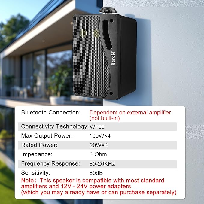 Herdio 3.5 Inch Passive Outdoor Speakers Wired Waterproof Wall Mount Speakers with 400W Superior Sound, All-Weather Durability, for Home Patio Garden Marine Boat Garage Indoor,4-Pack Balck