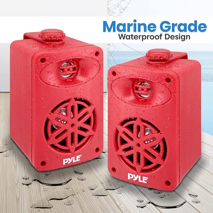 PyleUsa Bluetooth Indoor Outdoor Speakers Pair - 200 Watt Dual Waterproof 3.5” 2-Way Full Range System w/ 1/2” High Compliance Polymer Tweeter - Home, Boat, Marine, Deck, Patio, Poolside -PDWRBT36RD