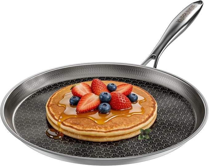Stainless Steel Crepe Pan, 12 Inch Nonstick Griddle Pan, 5 Layer Non Stick Coating Pancake Pan, Frying Pan,Omelet Pan with All Stove Tops Available