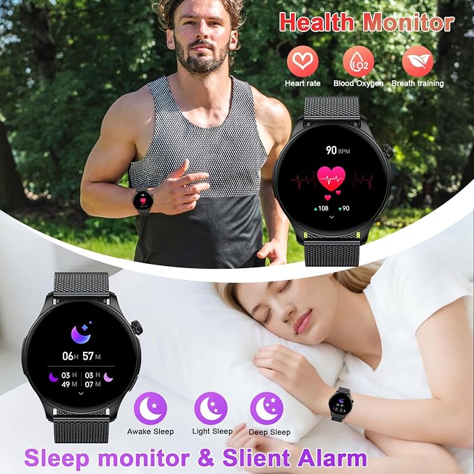Smart Watch for Men Women Fitness Tracker: Smartwatch for Android Phones iPhone Compatible Samsung Bluetooth Call Answer/Make Watches for Men Heart Rate Sleep Monitor IP68 Waterproof 120+Sports Model