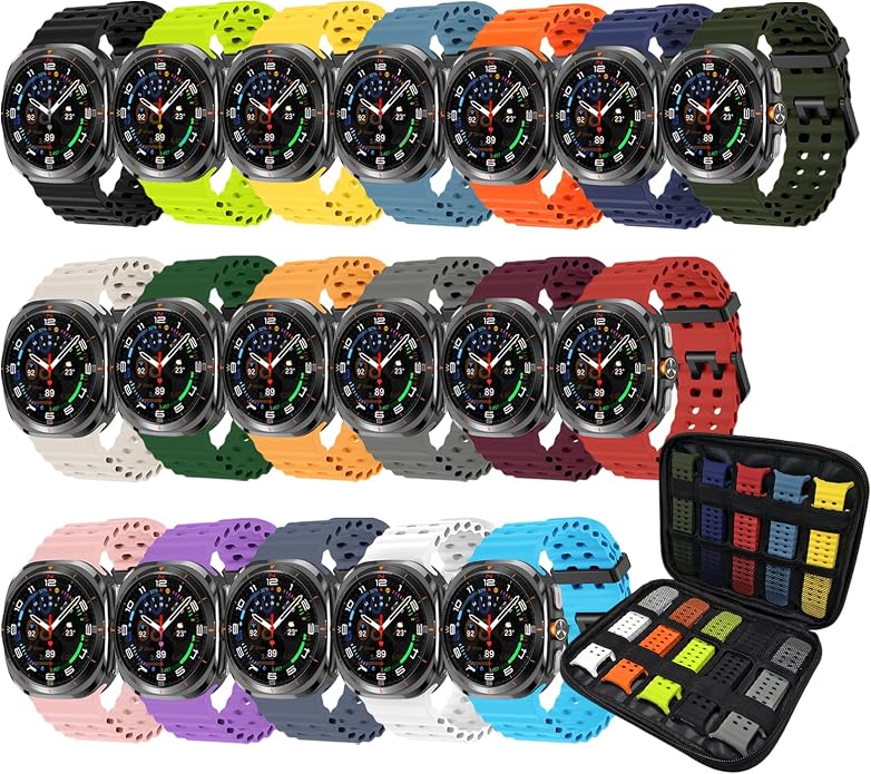 Sport Bands with Storage Case Compatible for Samsung Galaxy Watch Ultra 47mm,No Gap Breathable Wristband Waterproof Replacement Soft Silicone Strap for Men Women