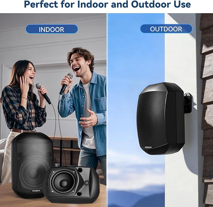 5.25 Inch Wall Mount Bluetooth 6.0 Outdoor Speaker,IP66 Waterproof Indoor/Outdoor Sound System,2-Way Woofer & Tweeter,600W Peak Wired Speakers for Pool,Patio,Garage,Home Theater(Pair,Black)
