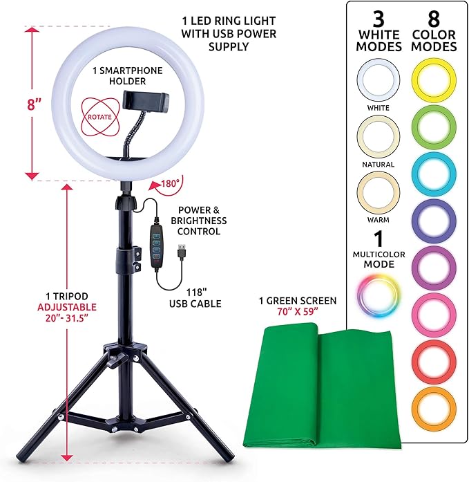 Canal Toys New So DIY TikTok Instagram YouTube Multicolored Ring Light with Green Screen and Phone Mount Tripod. Studio Creator 2 Influencer Video Creator Kit