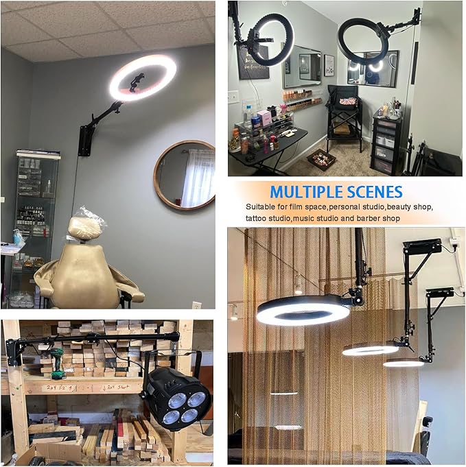Ring Light Wall Mount 43.3inch/110cm, Ring Light Mount Support 180°Flexible Rotation for Studio Video Light, Monolight, Photography, Softbox, Reflector (43.3)