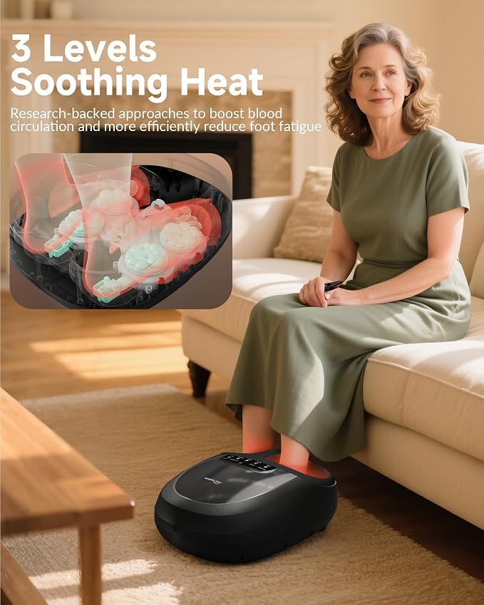 Snailax 2026 Upgrade Foot Massager Machine with Heat, Compression, Deep Kneading Shiatsu, Rolling Scratch for Plantar Fasciitis Relief (Remote Control) Father Day Gifts, Men Size 13 at Home Office