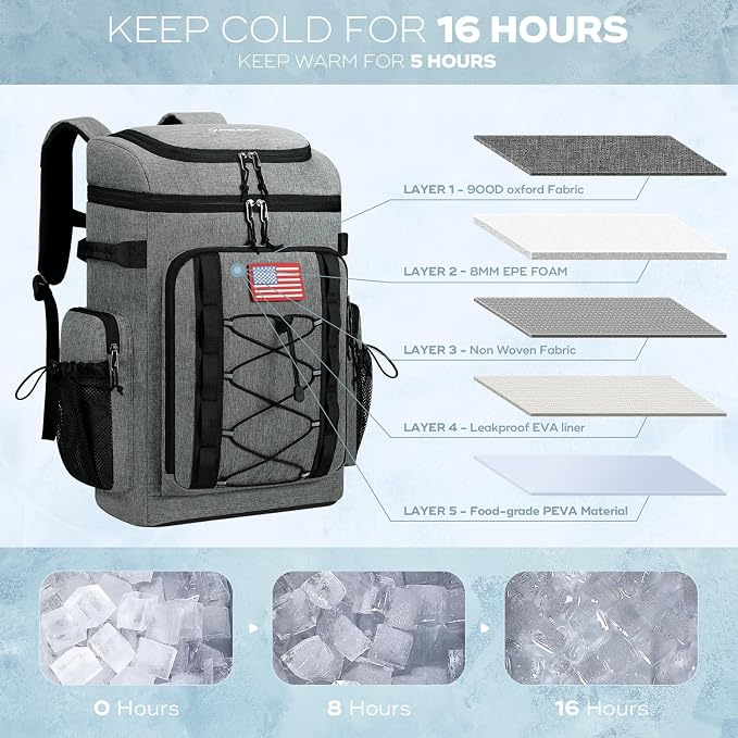 Maelstrom Backpack Cooler,Soft Lightweight Leakproof Cooler Backpack,Men Women 35/50 Can Insulated Cooler Bag,Keeps Hot/Cold for Up to 16 Hours,Perfect for Camping, Beach