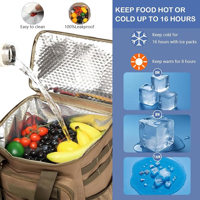 Tactical Cooler Backpack - 42 Cans Backpack Coolers Insulated Leak Proof for Men & Women, Soft Cooler Insulated Backpack for Lunch, Work, Camping, Hiking, Picnic, Beach & Travel