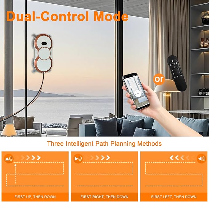 Automatic Window Cleaning Robot with Dual Spray & 3000Pa Suction, Smart Glass Cleaner for High-Rise & Hard-to-Reach Windows, Frameless Edge Detection, Anti-Drop Safety System APP Remote