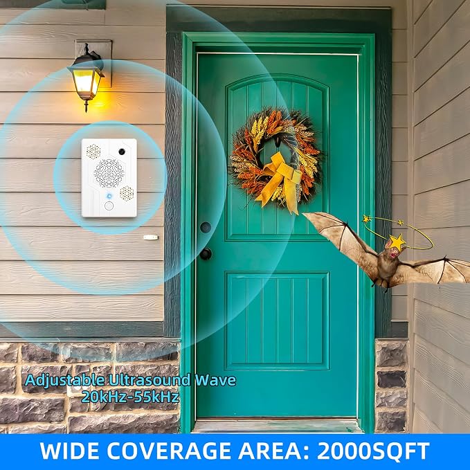 4 Pcs Ultrasonic Bat Repellent for Attic, Rechargeable Bat Deterrent Devices Outdoor Indoor, Electronic Bird Repellent Bats Keep Away Reject Repelling System Removal Device for House Porch Farm
