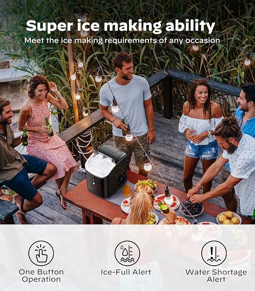 Nugget Ice Maker Countertop, Pellet Ice Machine with Self-Cleaning Function, Produces 33 lbs of Chewable Ice in 24 Hours, Sonic Ice Maker Perfect for Home Kitchens and Offices, Black