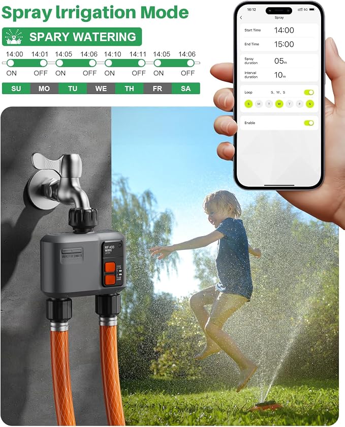 WiFi Sprinkler Timer 2 Zone with 984 Feet RF Gateway, 2 Pack Smart Water Timer for Garden Hose with Rain Delay/Manual/Automatic,WiFi Water Hose Timers for Garden & Lawns