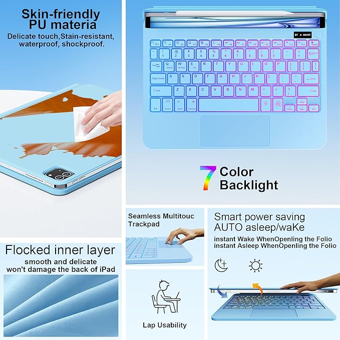 Keyboard Case for iPad Air 13-inch(M3/M2, 2025/2024) & iPad Pro 12.9-inch(6th/5th/4th/3rd Gen), Magic-Style Magnetic Keyboard Case with 7-Color Backlight, Multi-Touch Trackpad Keyboard for iPad