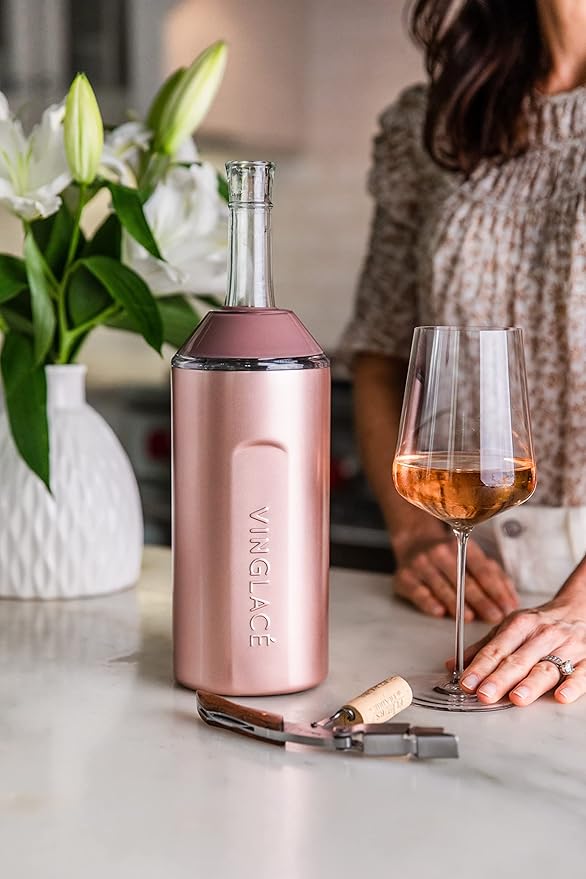 Vinglacé Wine Bottle Chiller- Portable Champagne Insulator- Stainless Steel Wine Cooler Sleeve - Keeps Wine Cold (Rose Gold)