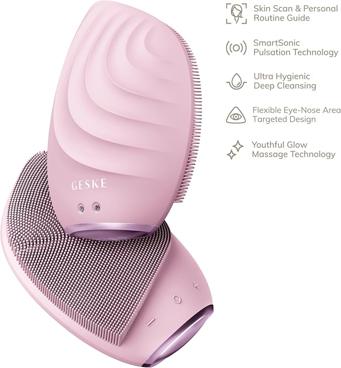 GESKE SmartAppGuided™ Sonic Facial Brush 5 in 1 | Vibrating Electric Facial Cleansing Brush | Soft Silicone Brush | Professional Facial Cleanser | Skin Cleanser & Exfoliator | Face Massager