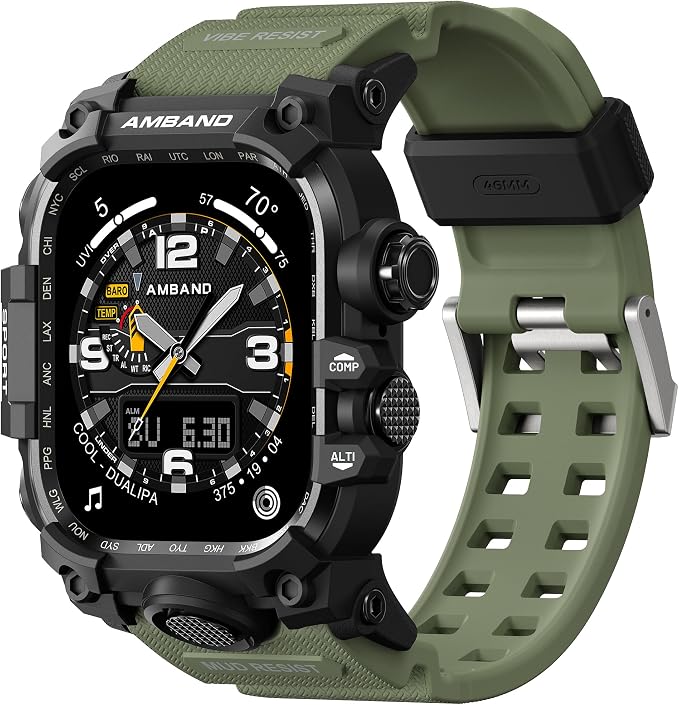 amBand Rugged Case with Band for Apple Watch 46mm, Compatible with Apple Watch (iWatch) Series 10 11, Military Grade Shockproof Bumper Cover, Tactical Band for Men, Army Green
