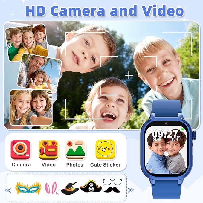 Smart Watch for Kids with 40 Games Video Camera Music Pedometer Flashlight Alarms 12/24 hr HD Touch Screen Kids Watch 2 Extra Bands Birthday Gift for Boys Girls Ages 4-12 Years Old(Blue)