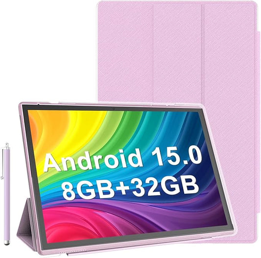 10 Inch Tablet Android 15 Tablets With Case Stylus 8GB RAM 32GB ROM Support 1TB Expand, 6000mah Battery 10 IN Android Tableta, Dual Camera WiFi-6 Bluetooth 10.1'' Android Tablet With Protective Cover