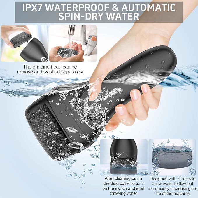 AdamPark Electric Foot File Callus Remover, Rechargeable Pedicure Tools Foot Care Kit, Portable Callus Remover Kit with 3 Roller Heads,2 Speed,Battery Display (Black Z2)