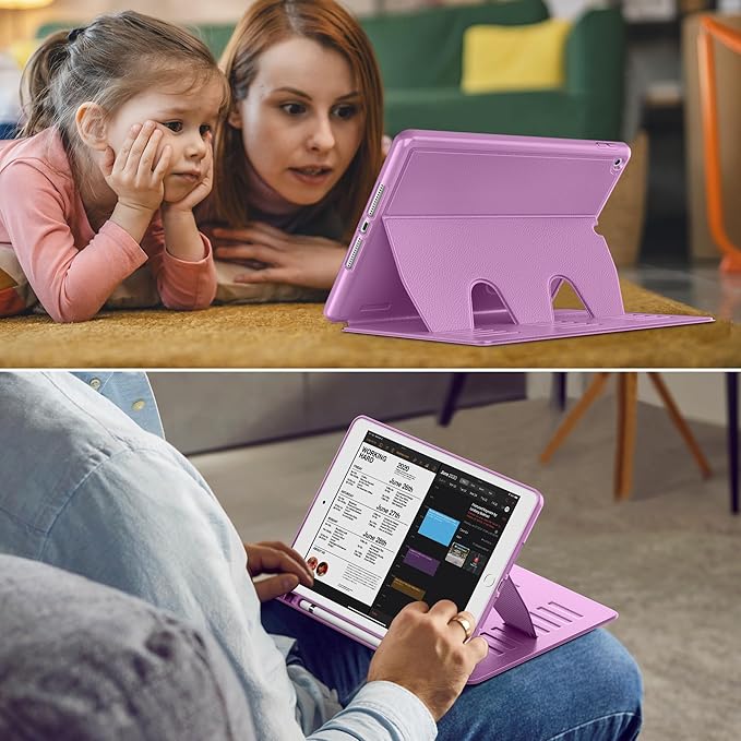 VIKESI Case for iPad 9th / 8th / 7th Generation 10.2 inch (2021/2020/2019 Released),Multiple Angles Magnetic Stand Cover,Shockproof Back,Pencil Holder,and Auto Sleep/Wake,Purple
