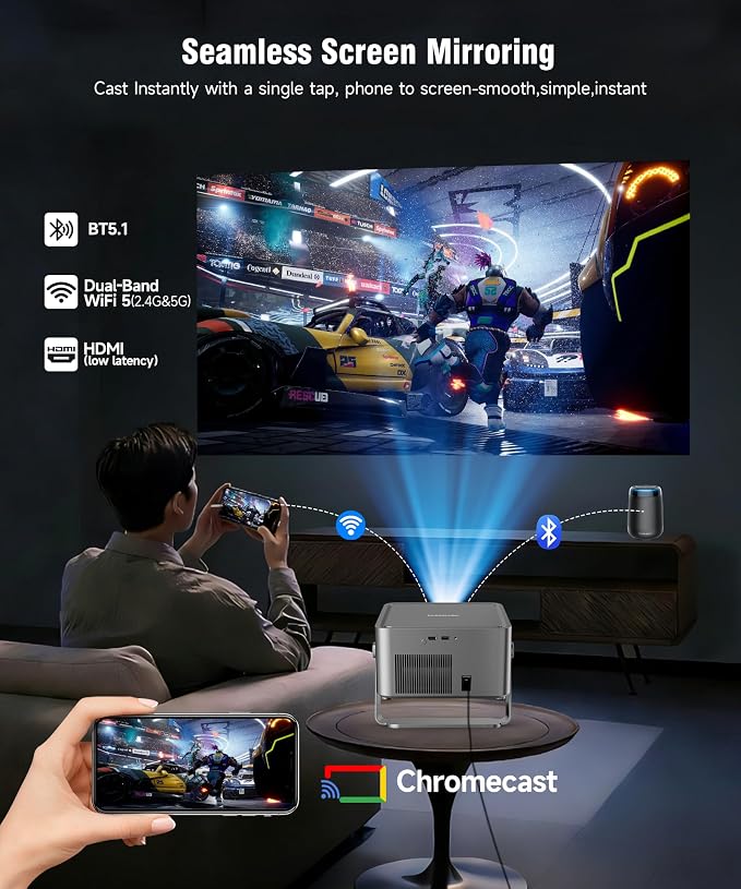 Magcubic 4K Smart Projector with WiFi and Bluetooth, 800 ANSI, TV Stick Built-in, Auto Focus & Keystone, Voice Control, 180° Rotatable Portable Movie Proyector for Home Theater Outdoor Bedroom