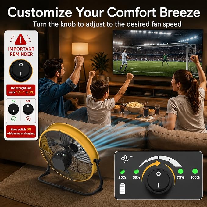 T-SUNUS 16" Battery Powered Floor Fan, 15600mAh Rechargeable Cordless Fan 2500 CFM High Velocity Airflow, Quiet Brushless Motor, 360° Adjustable Tilt for Home Garage Outdoor Patio RV Emergency Camping