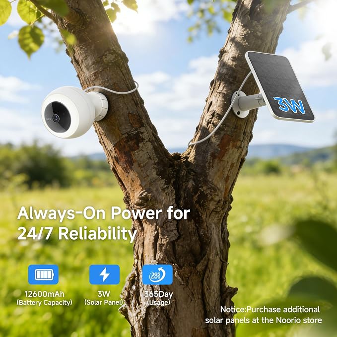 Noorio B310 Wireless Outdoor Security Camera with 600lm Spotlight, 12600mAh Battery-Powered Solar Camera with 16GB Free Local Storage, 2K Color Night Vision, 2.4GHz WiFi Only