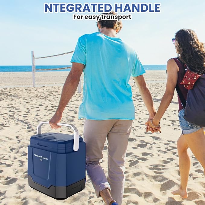 Garvee 35 Quart (33 l) Electric Cooler & Warmer, Portable Car Refrigerator with Automatic Locking Handle, 12V Car Cooler for Vehicle & Trucks, 110V AC Home Power Cord, Plug in Coolers. Blue