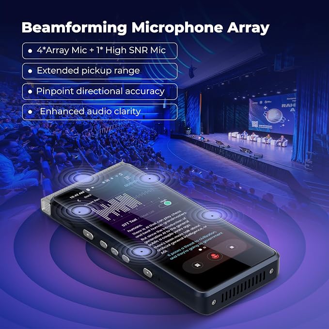 Innioasis PR1 AI Voice Recorder, Transcription & Translation with AI, 3.99 inch 64GB Smart Summarize, Offline AI Processing Note Taker for Meeting & Lectures, Translation for Business Travel, Silver