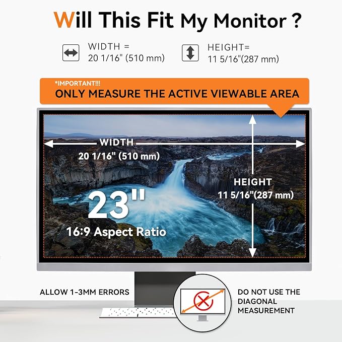 Mamol 23 Inch Computer Privacy Screen Filter for 16:9 Widescreen Monitor, Anti Glare & Blue Light Filter, Removable Computer Monitor Privacy Shield, Anti-Scratch Screen Protector Film 23 in