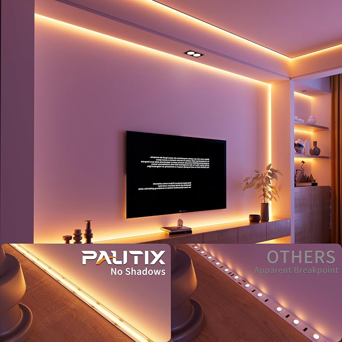 PAUTIX COB LED Strip Light,Amber LED Strip Lights 2000K,DC24V Dimmable 20ft/6.1m High Lumen Tape Light Kit for Cabinet,Painting,Bedroom,Kitchen,with RF Remote Timer Function