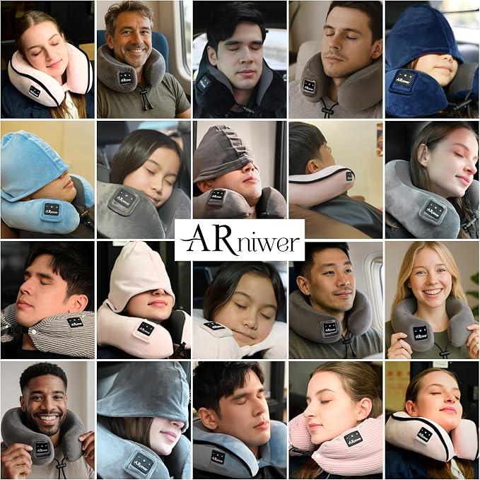 Bluetooth Music Neck Pillow Plus+ Thicker Support Wireless Bluetooth Speaker Suitable Airplane,Train,Car,Office,Outdoor Camping for Sleeping, Resting The Best Travel Essentials. (Dark Gray)