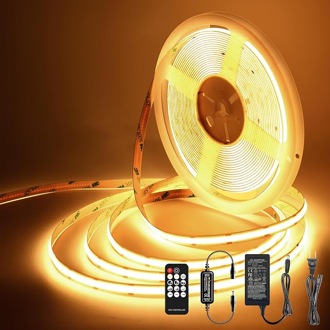 Pandery LED Strip Lights 32.8FT,Dimmable cob led Strip with Adapter and Remote,Superbright 24V led Tape,CRI90+,2700K Warm White led Strips,Indoor Perfect for Cabinet,Room,Kitchen,TV,Mirror