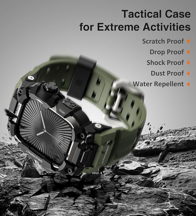 ULTIMAL Rugged Case with Band for Apple Watch 46mm,Compatible with Apple Watch Series 11/10, Military Grade Shockproof Bumper Cover for iWatch Tactical Band Men (Army Green, 46mm)