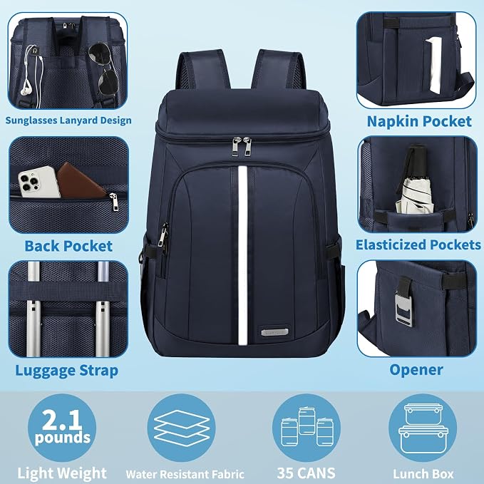 Cooler Backpack for Women Men,Insulated Backpack Cooler Leakproof Double Deck Work Lunchboxes Cooler Bag,Hot and Cold Thermal Backpack with Reflective Stripes