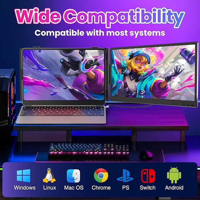 CIDETTY Laptop Screen Extender 0.27" Ultra-Thin, 14" Dual Portable Monitor FHD 1080P IPS, USB-C/HDMI Plug & Play Travel Screen for 13-17" Laptops, Compatible with Wins/Mac/Chrome/Switch/Android