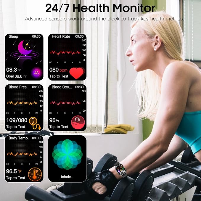 Smart Watch for Men Women, Health Fitness Tracker with 24/7 Heart Rate Blood Oxygen Blood Pressure Sleep Tracking, Bluetooth Calls, 450mAh Battery, IP68 Waterproof Activity Tracker with LED Flashlight