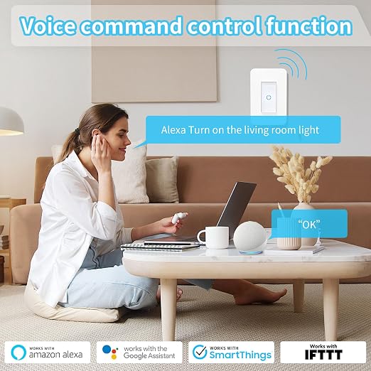 Milfra Touch Smart Switch - Single Pole, WiFi Light Switch, Alexa & Assistant Compatible, Neutral Wire Needed, No Hub Required