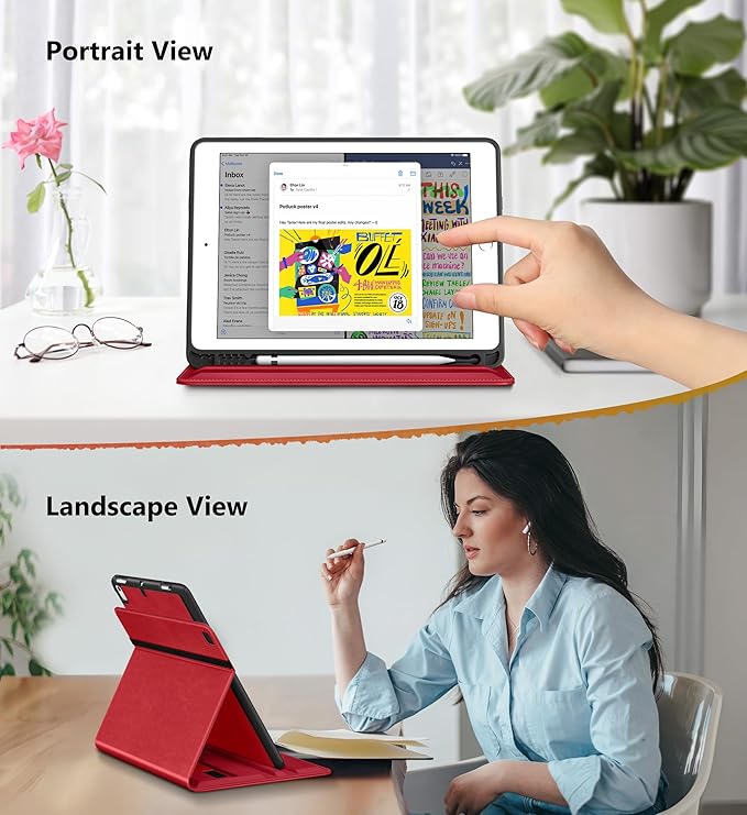 DTTO for iPad 6th / 5th Generation 9.7 Inch (2018/2017), iPad Air 2 / Air 1 Case, 360 Degree Rotating Premium Leather Folio Stand Cover with Pencil Holder, Red