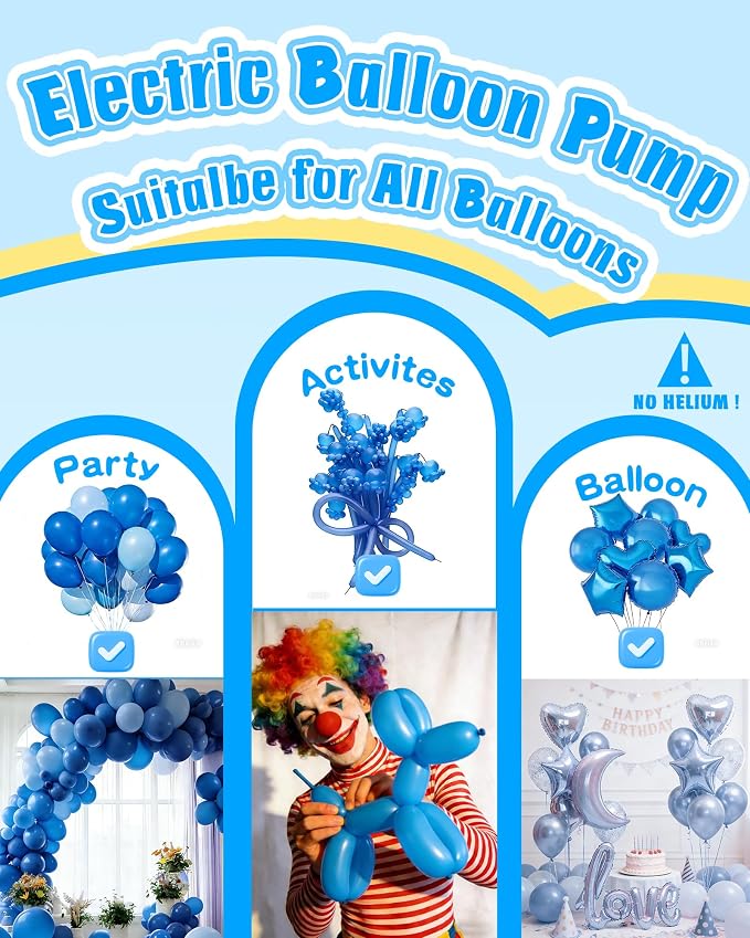 Portable Balloon Pump Electric, Rechargeable Cordless Balloon Pump Inflator for All Balloons, Latex 260q Foil Mylar Balloon Inflation, Quick-Fill Inflator& Deflator for Inflatables,Blue
