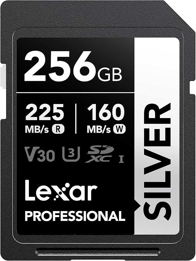 Lexar 256GB Professional Silver SD Card, UHS-I, C10, U3, V30, 4K, Up to 225/160 MB/s SDXC Memory Card, for Photographer, Videographer, Enthusiast (LSDSILV256G-BNNNU)