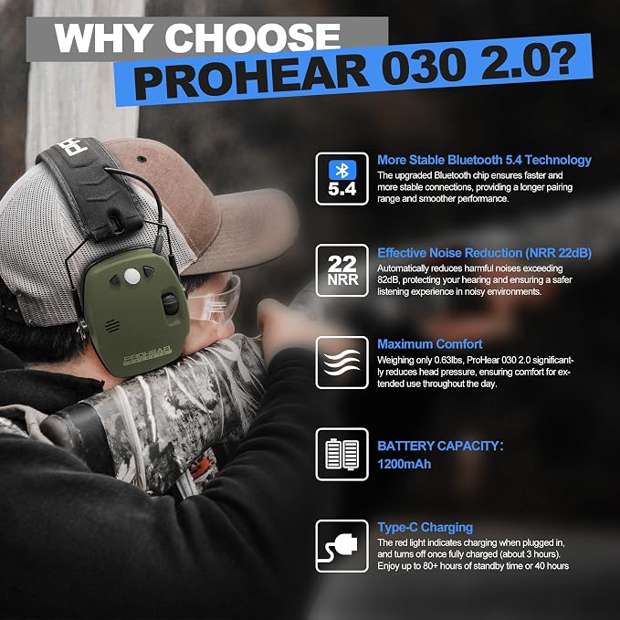 PROHEAR Ear Protection Safety Earmuffs for Shooting Noise Reduction Slim Hearing Protector