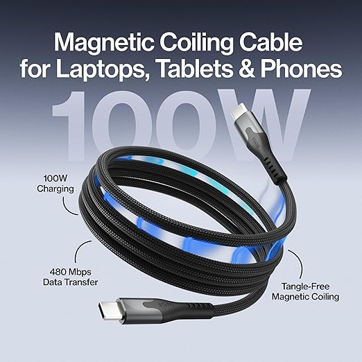 Statik MagStack Pro USB C to USB C Cable, Magnetic Type C Charger Fast Charging Cord, On The Go Magnetic Charging Cable for Car, Compatible with iPhone, iPad & Android, 100W 3FT, 3-Pack