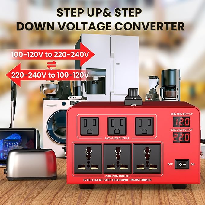 4000W Voltage Transformer Power Converter(110V to 220V, 220V to 110V) Step Up/Down Converter 110/120 Volt - 220/240 Volt w/US Power Cord, LCD Display, 3 US Outlets, 3 Universal Outlet